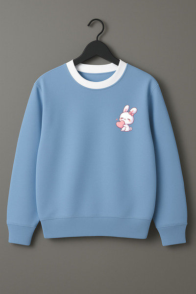 Revasser Unisex Kadın/Erkek TAVŞAN Özel Tasarım Renkli Beyaz Yaka Oversize Bi...