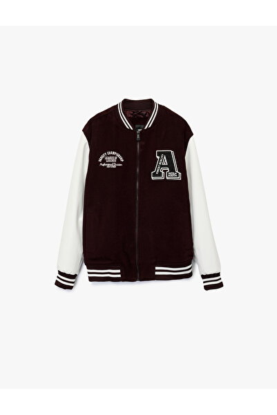 Koton Long Sleeve Color Contrast Embroidered Zipper College Jacket