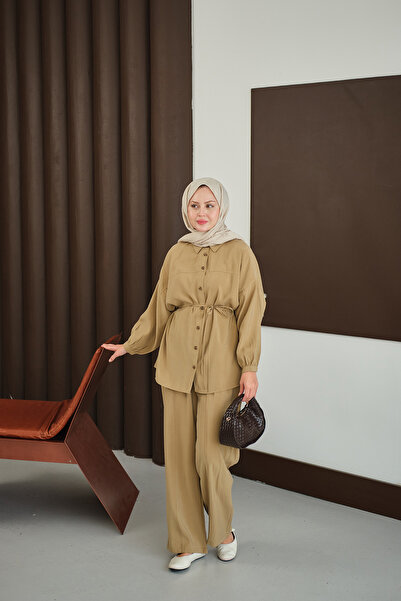 LOCCO Women's Tie-Waist Two-Piece Set Mustard