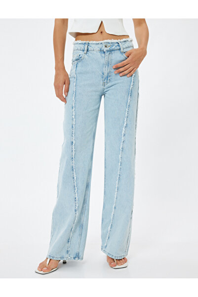 Koton Широкі джинси з кишенями, асиметричними швами та бахромою - Bianca Wide Leg Jeans