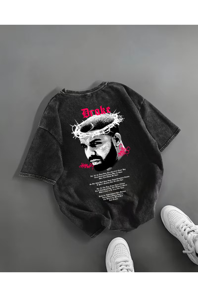 Touz Moda Drake Printed Washed Vintage Unisex Oversized T-Shirt