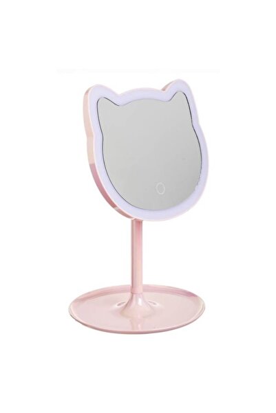 OEM Makeup Mirror with 31 LED Bulbs in Pink Cat Head Shape 19x18x30cm