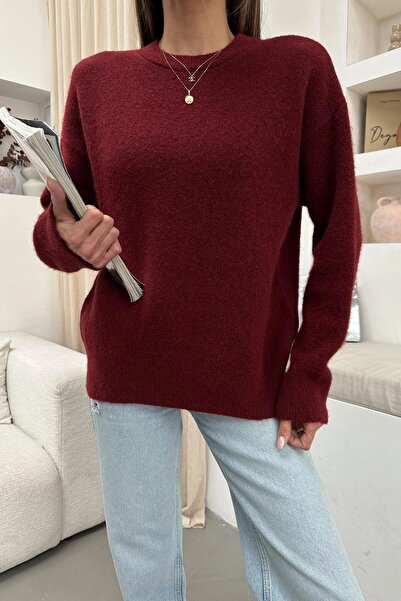 HARMONY GLOBAL Burgundy Soft Fuzzy Oversized Women's Knitwear Sweater – Winter Knitwear Comfortable Fit 2373
