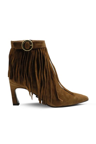 Vario Genuine Suede Leather Tasseled Thin-Heeled Boots E13 Suede Sigaro