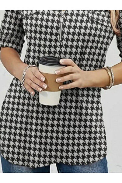 Viyamo Yeni Sezon Kadın Yeni Trend Süprem Kumaş Geometrik Desenli Hakim Yaka ...