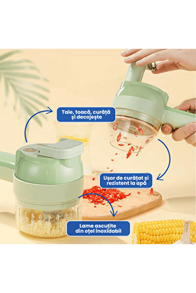 OferteTop 4-in-1 Electric Hand Chopper with Steel Blades for Vegetables and Fruits