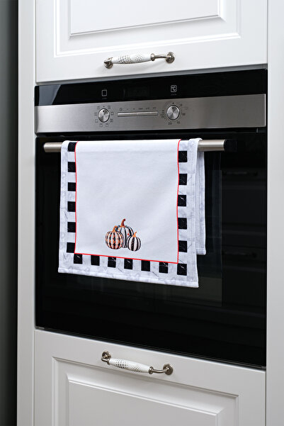 ASDİVA Marquina Balkabak Checkerboard Pattern Detailed Decorative Kitchen Oven Drying Cloth - Black/White 35X55 cm
