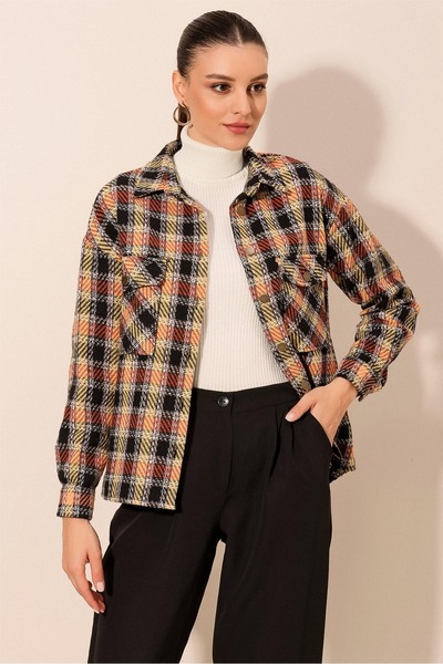 Bigdart Women's Plaid Pattern Oversized Lumberjack Shirt 3854 - B. Tile