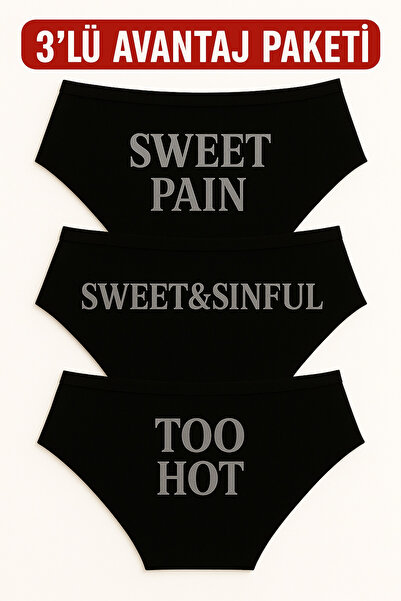 TWINTICKS Pack of 3 Black Women's Slip Panties, Metallic Lettering Printed , ...