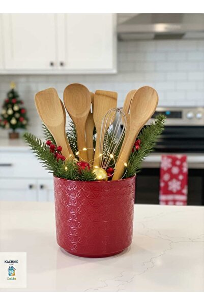 KACHKIRHOME Seramik Saksı Kırmızı Çiçeklik Dekoratif