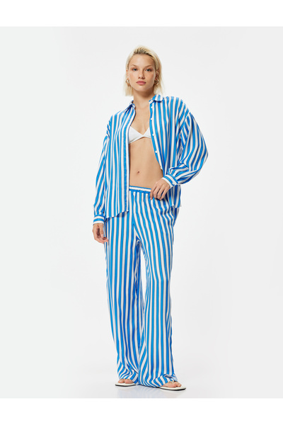 Koton Oversize Gömlek Uzun Kollu Viskoz Kumaş