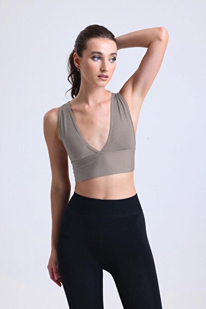 Kompedan Çapraz Sırt Detay Fitilli Spor Büstiyer | Ten