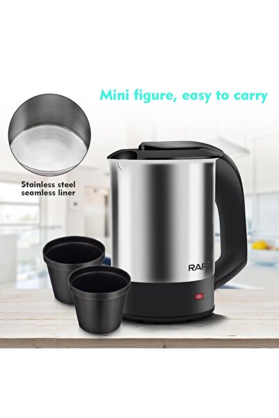 Tradeo RAF 500ML Stainless Steel Travel Kettle – Portable Mini Boiler with Auto-Off & 2 Cups