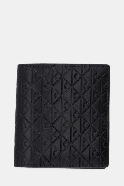 Calvin Klein Men's Leather Unfoldable Card Compartment Ck Pattern Black Wallet Lv04D1127G-Ub1