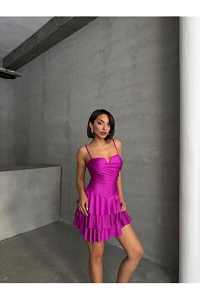 OEM Fuchsia Party Dress with Rhinestones and Layered Skirt, size XS-S INTL