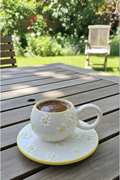 MOSHOME كوب بنمط الأقحوان المنقوش مع صحن، كوب الشاي والقهوة