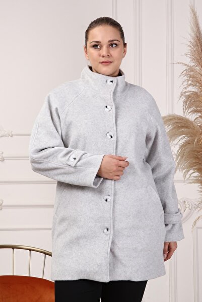 RMG KOL DEETAYLI BÜYÜK BEDEN KAŞE KABAN GRİ