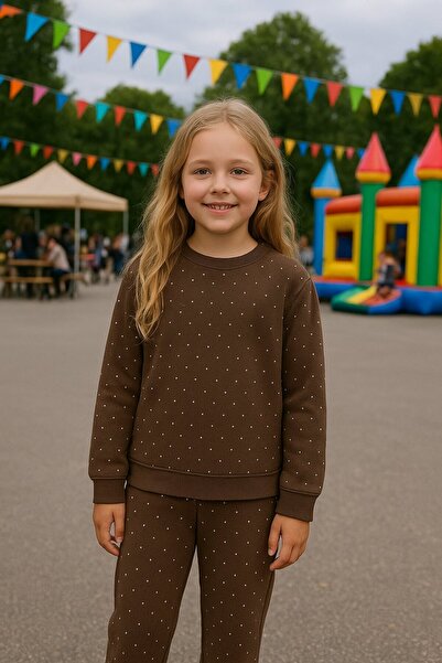 Yalçınoğlu Kids 3-6 Years Old Stone Embroidered Pocketed Fabric Set – Children's Tracksuit Set with Stones on the Front and Back