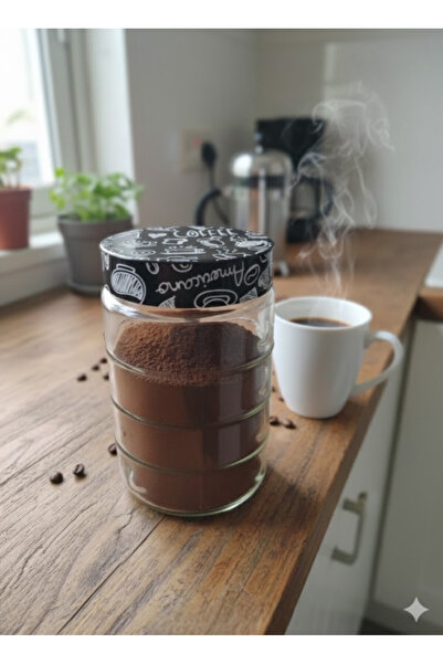 abnturk Kahve Temalı Kapaklı Cam Kahve Kavanozu 2 Litre 10x17 Cm