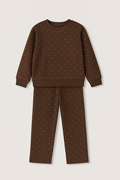 Yalçınoğlu Kids 3-6 Years Old Stone Embroidered Pocketed Fabric Set – Children's Tracksuit Set with Stones on the Front and Back