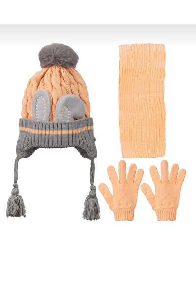 Kitti 4-8 Years Old Girl's Scarf, Beanie, Gloves Set with Fleece Inside 3-Piece Set 24170-07