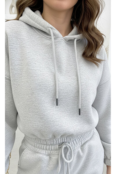 Fifty Color Σετ αθλητικής φόρμας Crop με κουκούλα με τρεις κλωστές από χοντρό φλις