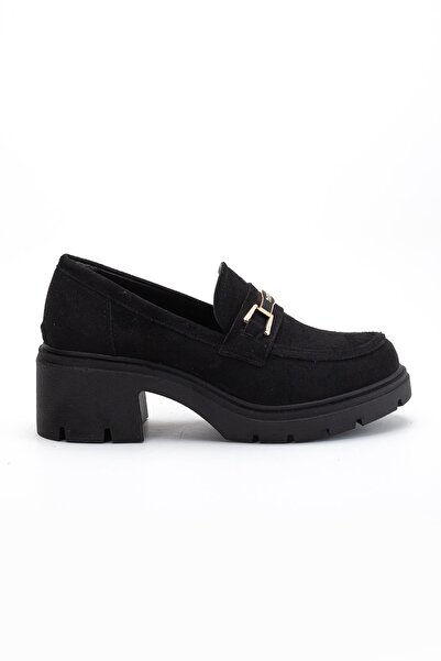 Dilimler Ayakkabı Suede Tractor Sole Buckle Women's Daily Shoes Black