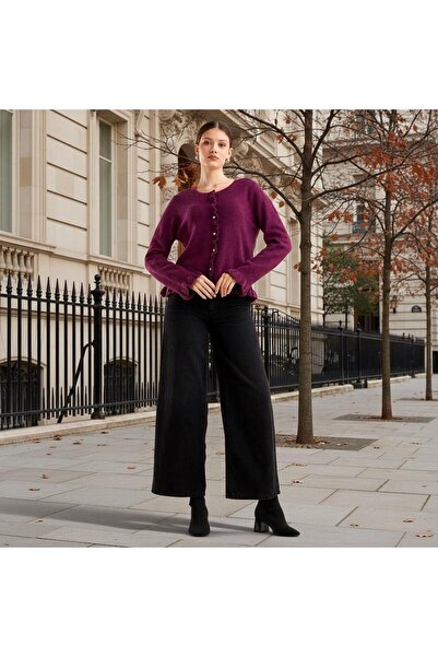 Cockatoo Ruffle Detailed Long Sleeve Crew Neck Knitwear Cardigan