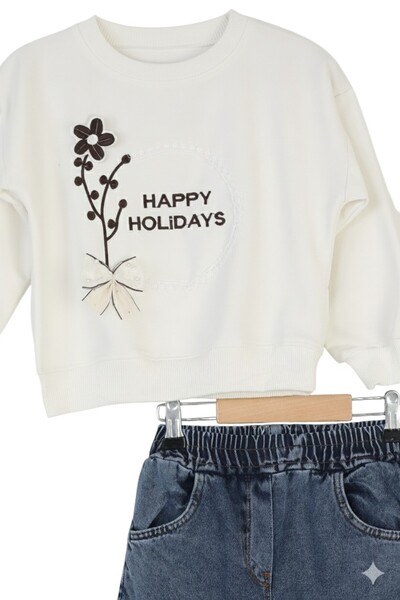 ERDEM KIDS Girl's Holiday Casual Wide-Leg Palazzo Jeans-Sweatshirt Two-Piece Set