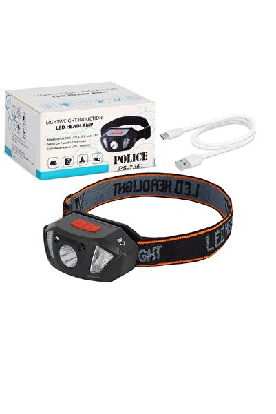 Police PS-2361 Sensörlü Şarjlı LED Kafa Feneri Kırmızı İkaz Işıklı USB Şarjlı...