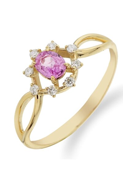 Gold 14K Gold Ring with Diamonds and Pink Sapphire