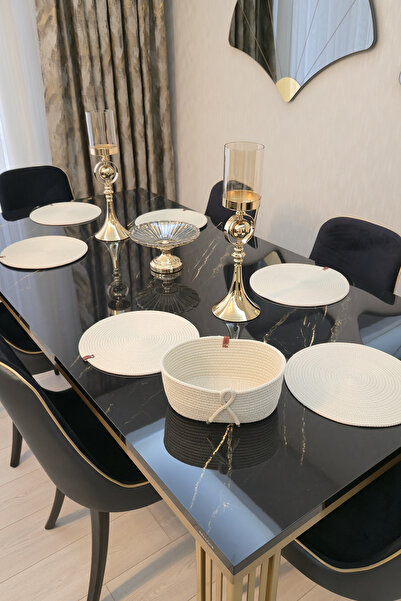 KAAN HOME 6-Piece Supla Bread Basket Set with 1 Lidless Bread Basket, White Color Patterned Presentation Basket