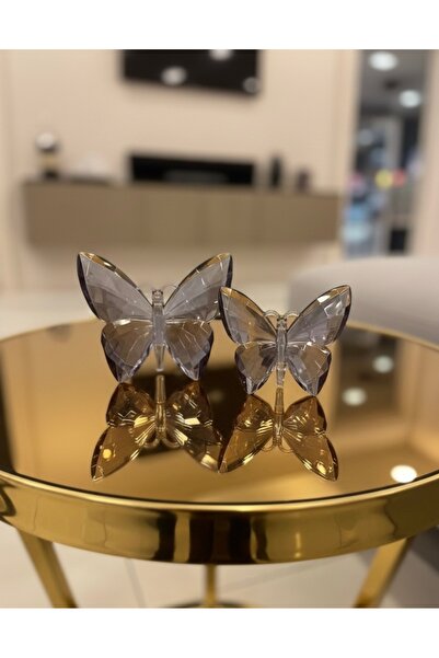 LUCES DESİGN 2 li Krista Lüks Kelebek Obje Seti Dekoratif Kelebek Biblo Akrilik