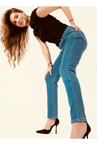 Limiteds Kadın Büyük Beden Esnek Mavi Straight Blue Jean Denim Pantolon