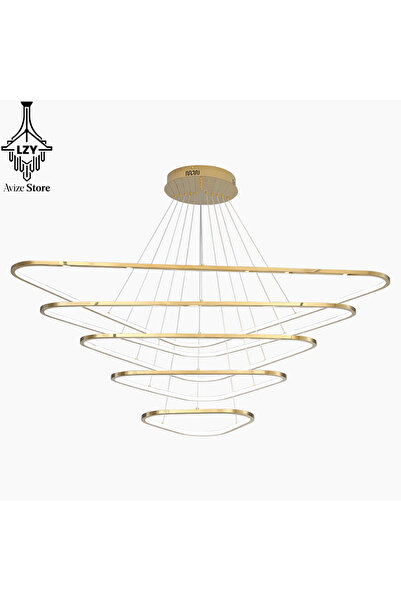 Lzy Avize Store Prisma Gold Üçgen Modern Sarkıt LED Avize Kumandalı | Yemek M...