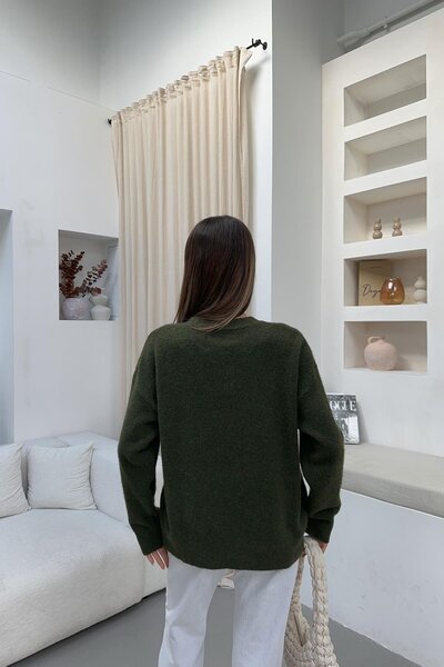 HARMONY GLOBAL Khaki Soft Fuzzy Oversized Women's Knitwear Sweater – Winter Knitwear Comfortable Fit 2373