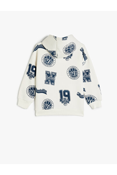 Koton Hooded Sweatshirt Kangaroo Pocket Printed Long Sleeve Cotton Fleece-Lined