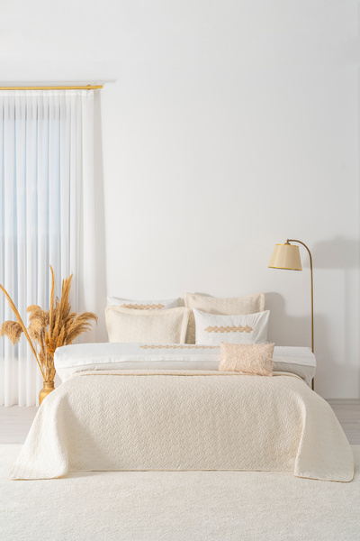 Rivaİstanbul Parla Ecru Embroidered Double Duvet Cover Set - 8 Piece Dowry Set