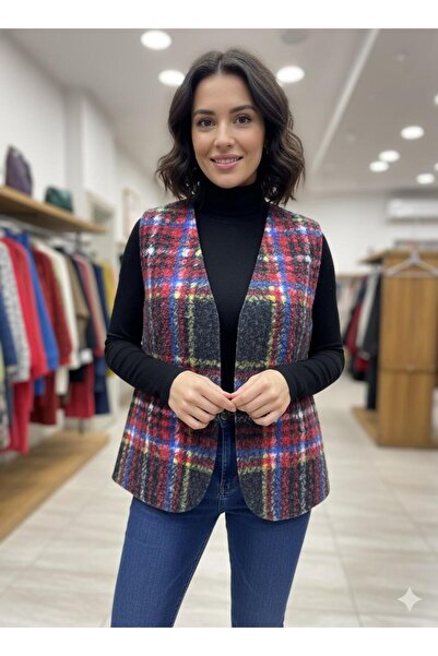 AGORATEKSTİL Жіночий оригінальний італійський картатий жилет