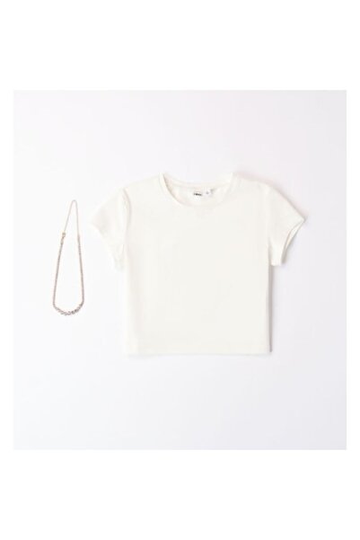 İDO I Do - Girls' T-shirt with matching elegant attached necklace, White, 164-170 cm