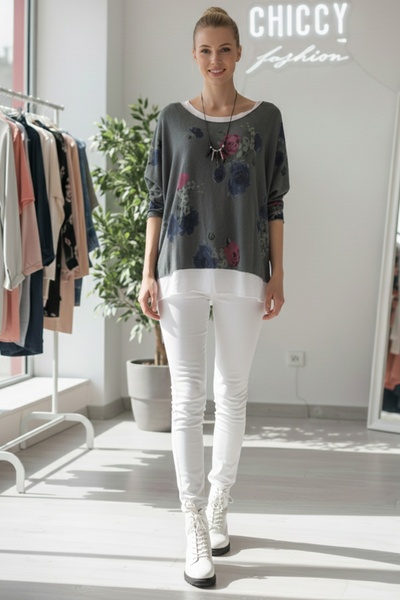 Chiccy Italian Khaki Pool Collar Long Sleeve Patterned Thin Two-Piece Set Sleeveless Combed Cotton Casual Knitwear Blouse 70 65