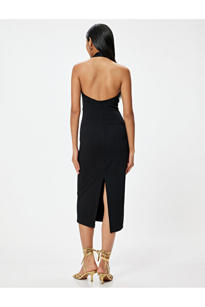 Koton Midi Halter Yaka Elbise Pencere Detaylı Deniz Kabuğu Detaylı Yırtmaçlı