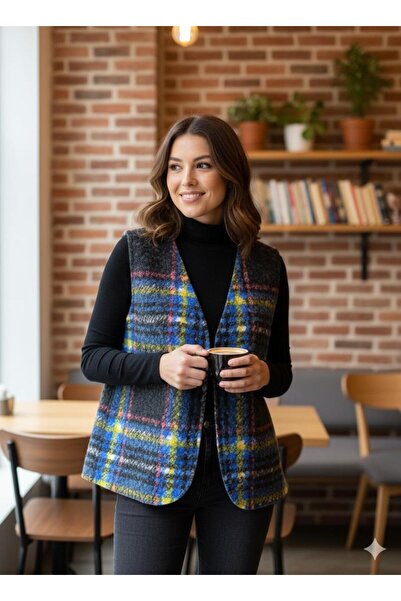AGORATEKSTİL Жіночий оригінальний італійський картатий жилет