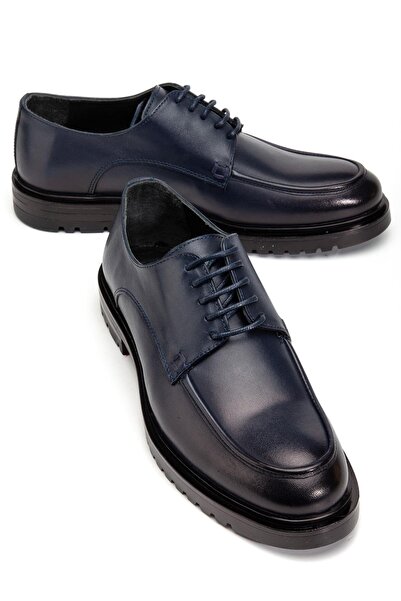Dilimler Ayakkabı Ανδρικά κλασικά παπούτσια από γνήσιο δέρμα Navy Blue με θερμοσόλα με κορδόνια