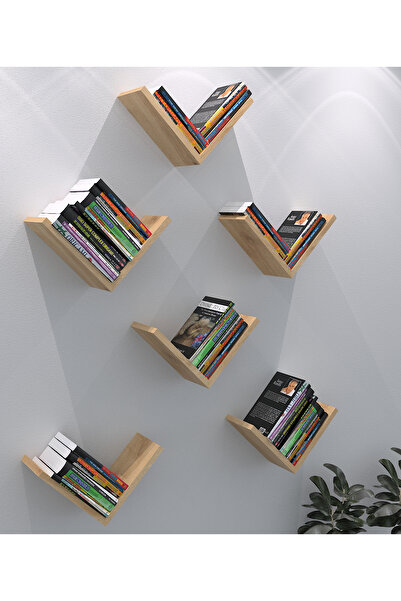 AtelierAnka 6’lı Modern Duvar Rafı Seti – Safir Meşe Ahşap Dekoratif Duvar Ra...