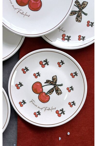 Erbaşlar Lux Cherry Season 16 cm Dessert Plate Set for 6 People