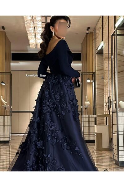 Generic Luxury Barbie evening gown with a Mikado train - 3D embroidered rose trim - in royal blue