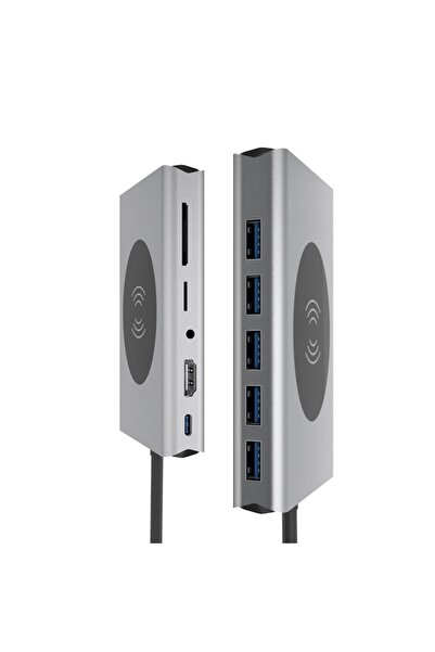 zyteq Docking Station USB-C ZYTEQ, 13 în 1, HDMI 4K, USB 3.0/2.0, PD Type-C, SD/TF, VGA, Ethernet, gri