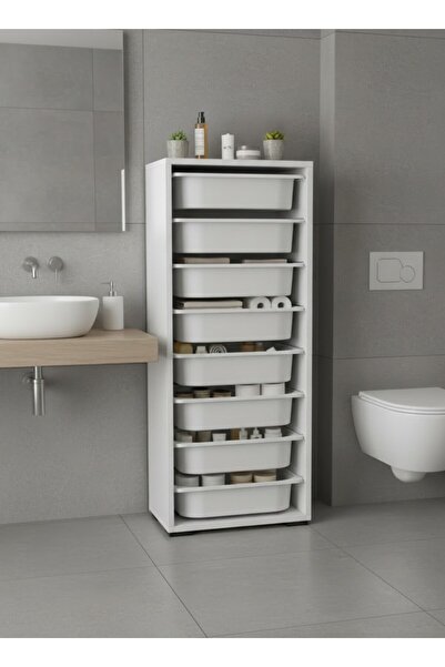 Pratico Cara 8 Sepetli Çok Amaçlı Banyo Dolabı Beyaz