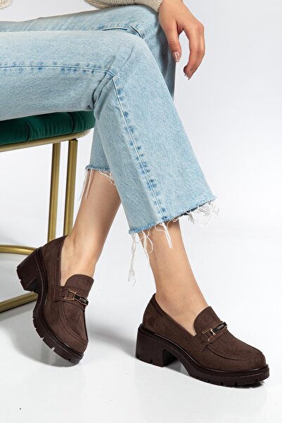 Dilimler Ayakkabı Suede Tractor Sole Buckle Women's Daily Shoes Brown